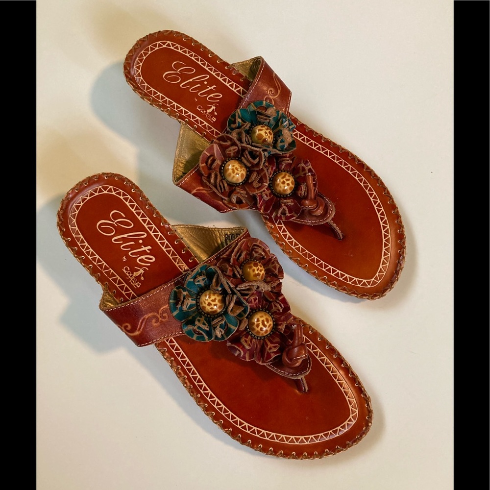 Elite leather sandals, 11M, slight heel new 45.